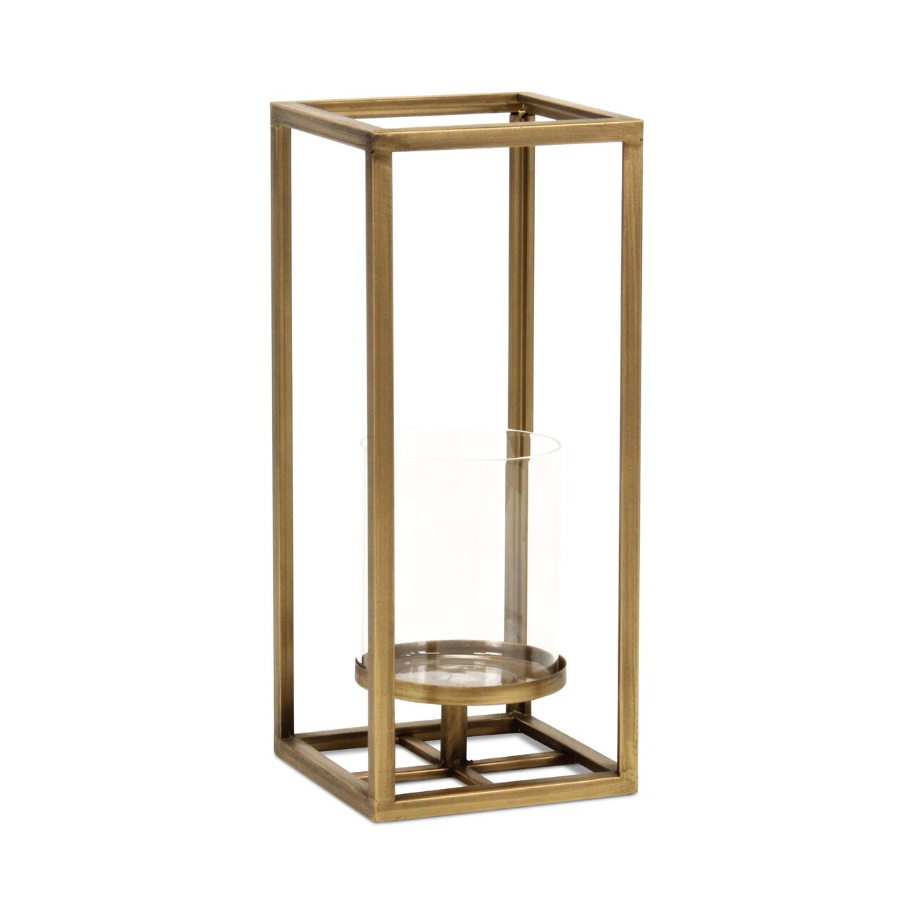 Contemporary Home Living Small Square Framed Candle Lantern with Glass Insert - 13" - Gold